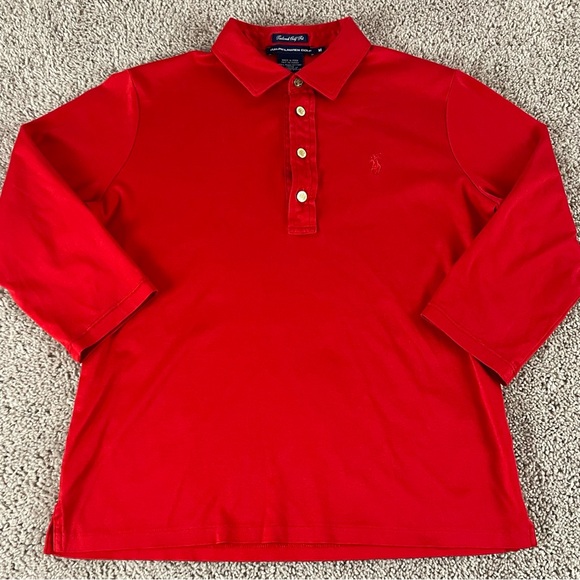 Polo Ralph Lauren Polo Shirt Womens M Tailored Golf Fit Pima Gold Buttons F235 - Picture 1 of 10